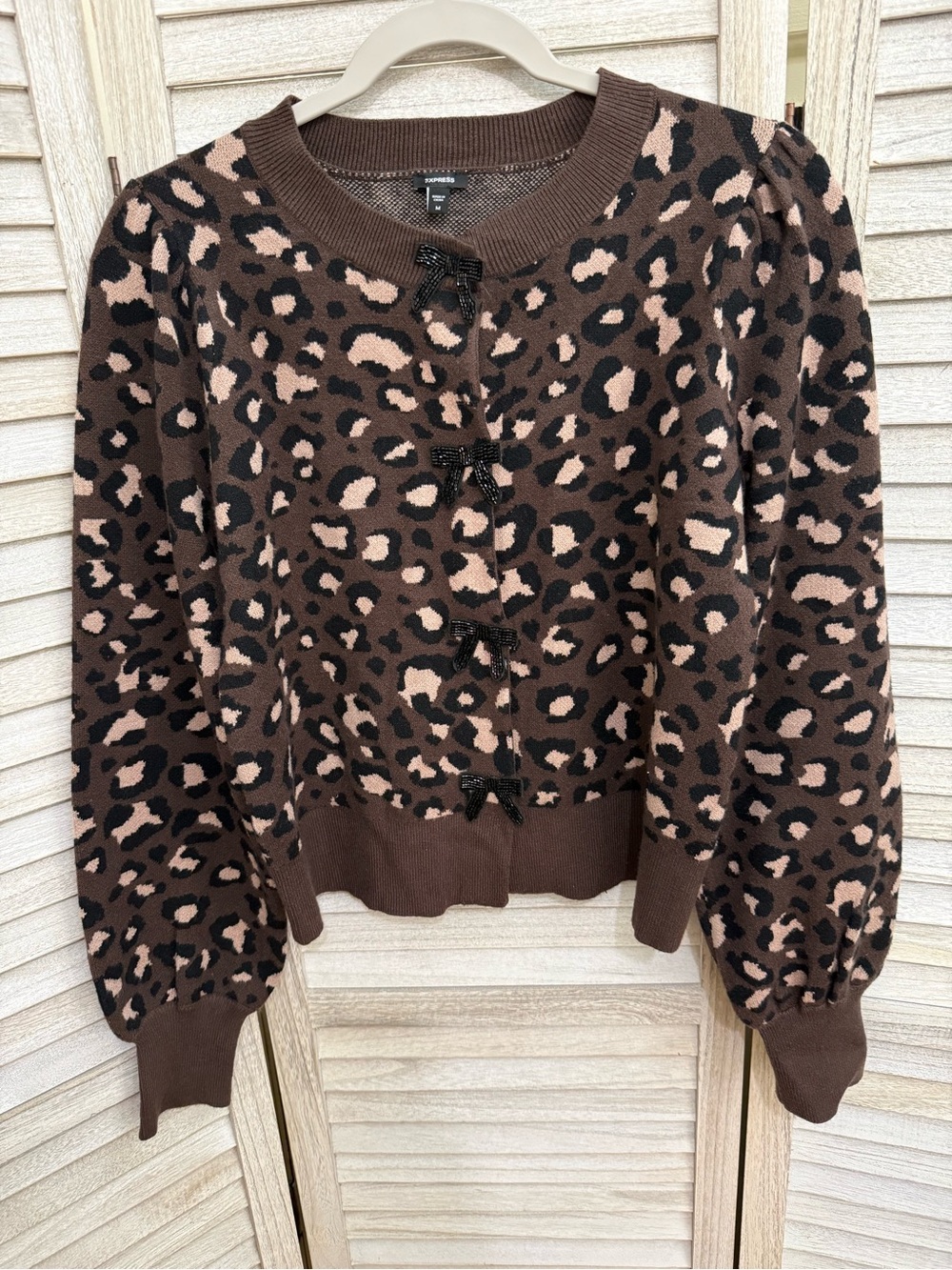 Express Brown & Light Pink Leopard Long Sleeve Cardigan